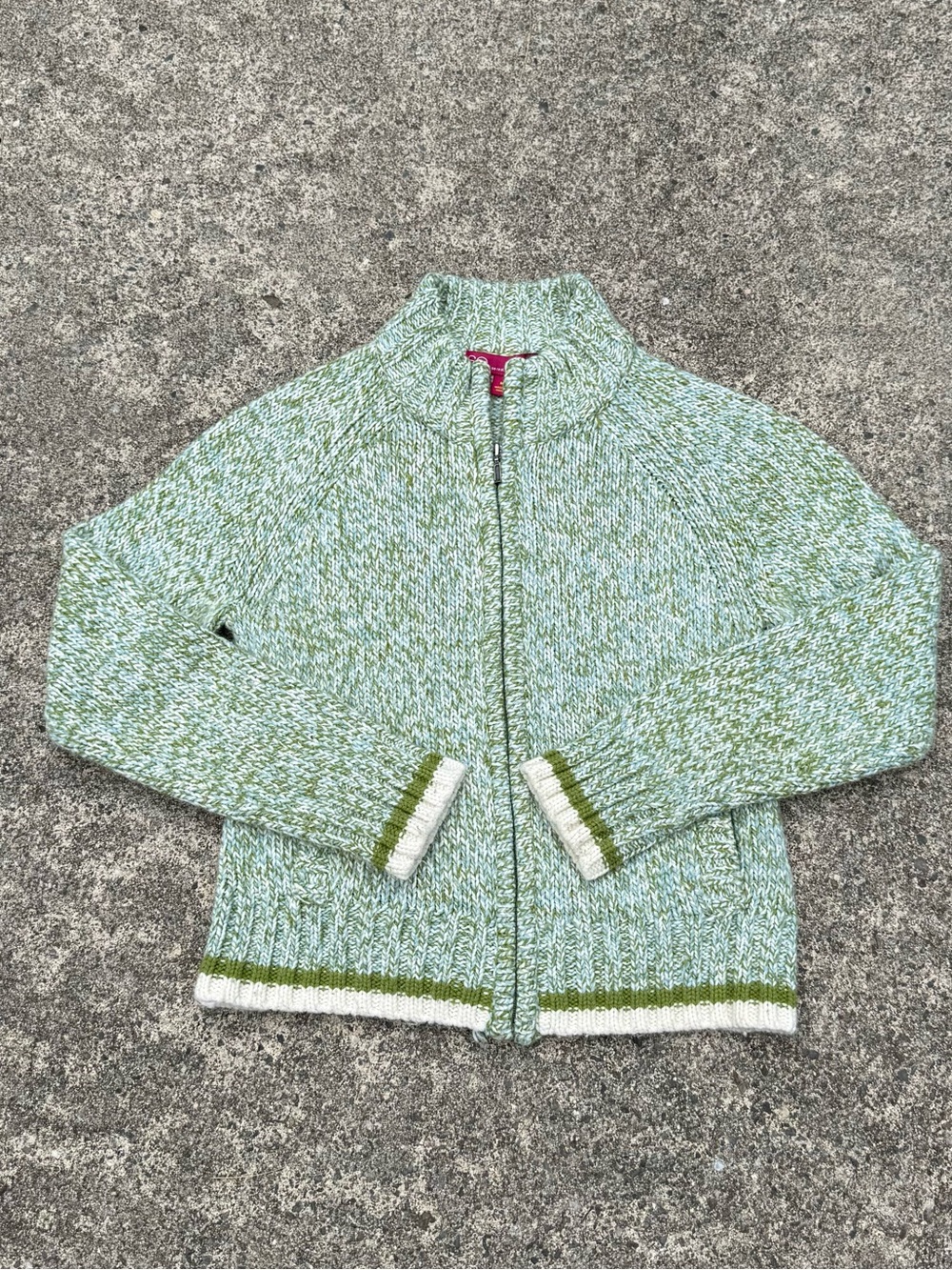 SO Green & White Marled Zip Sweater Cozy Soft Knit Jacket Size M